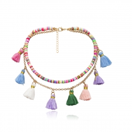 Europe and america bohemian retro handmade beaded turquoise crystal metal feather tassel necklace