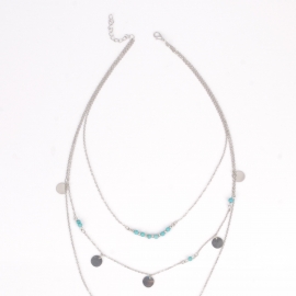 European and american retro style street style metal feather tassel turquoise sequin multilayer necklace