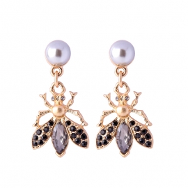 Cute little insect pearl diamond pendant earrings women european and american style fashion earrings