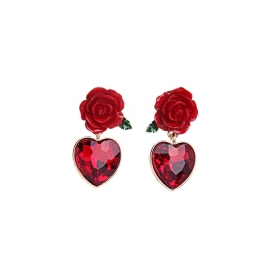 European and american fashion jewelry wholesale alloy personality red flower heart-shaped gemstone pendant earrings
