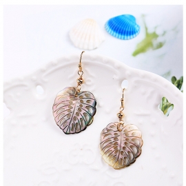 Premium sense earrings summer fresh hollow leaves retro shell earrings trendy wild personality