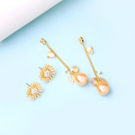 European and american flower pearl pendant earrings small daisy detachable long temperament earrings summer wild