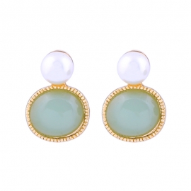 Korean version of geometric circle earrings fashion trend pearl earrings female new style no pierced ear clip