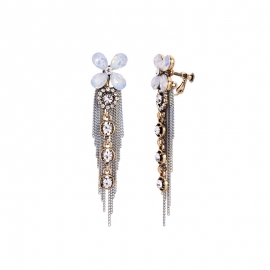 New trendy european and american retro ear jewelry temperament flower tassel earrings ear clip female without pierced ears