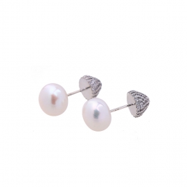 Simple and compact diamond freshwater pearl ladies earrings japan and south korea all-match jewelry shiny zircon s925 silver needle earrings
