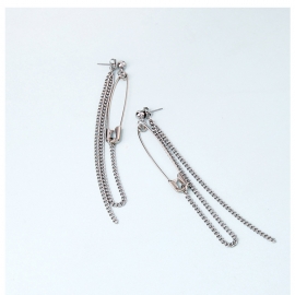 Niche design simple pin tassel earrings female european and american long style thin face super fairy earrings