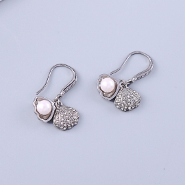 S925 silver needle high-end earrings long niche face thin ear line temperament net red super fairy shell pearl earrings