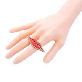 Personality creative ring ladies alloy oil drop diamond red lips ring wild temperament european and american retro jewelry generation