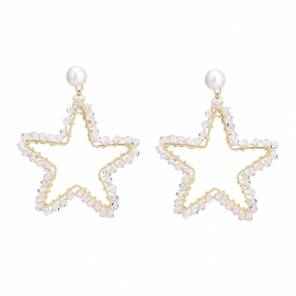 New japanese and korean temperament sweet earrings inlaid pearl star earrings 925 silver needles pearl earrings fashion earrings women