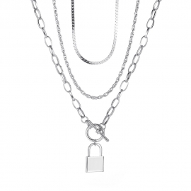 Fashion personality punk style ladies lock pendant one word clasp multilayer necklace