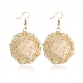 European and american style exaggerated handmade retro rattan geometric earrings ethnic style summer beach earrings women