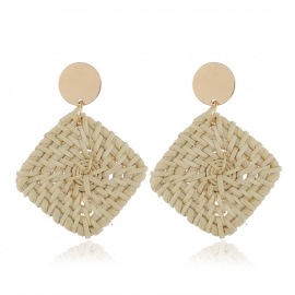 Ethnic style retro geometric vine hand-woven earrings european and american cross-border beach style exaggerated rattan earrings