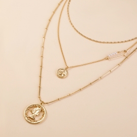 European and american cross-border hot-selling butterfly pearl multi-layer fashion tag necklace accessories factory direct sales