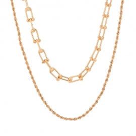 European and american foreign trade exaggerated hip-hop jewelry, metal texture twist chain, u-shaped chain, multi-layer detachable necklace necklace