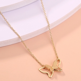 European and american foreign trade cross-border ins wind simple cold wind personality double-layer butterfly three-dimensional pendant necklace factory direct sales