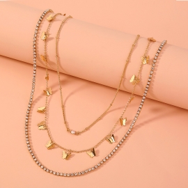 European and american cross-border direct sales jewelry temperament trend butterfly tassel catch chain simple multi-layer clavicle chain necklace female