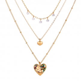 The new hot-selling creative multi-layer necklace superimposed temperament is slender and different color alloy peach heart natural abalone shell