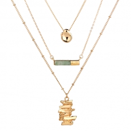New product accessories fold irregular pendant fresh emerald green round tube natural stone multilayer choker necklace