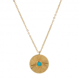 European and american cross-border hot-selling jewelry roman retro round turquoise pendant necklace simple and versatile men and women jewelry