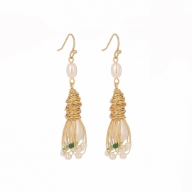 New style simple temperament ladies earrings handmade pearl flowers winding silk exquisite trend earrings factory direct sales