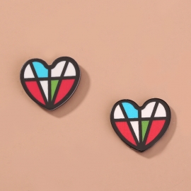 European and american cross-border jewelry colorful small fresh stitching resin heart-shaped earrings japan and south korea cute all-match trend earrings