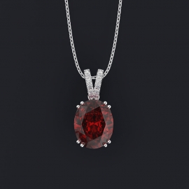 Oval 8*10 delicate clavicle chain imitation red gemstone pendant necklace copper with gold electroplated finished necklace and zircon pendant