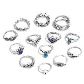 European and american new style joint ring wish hot sale retro exaggerated gemstone water drop horse combination 13 piece set ring