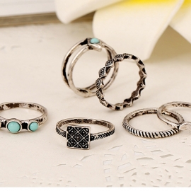 European and american rings retro foreign trade jewelry bohemian personality jewelry 6 piece set joint ring