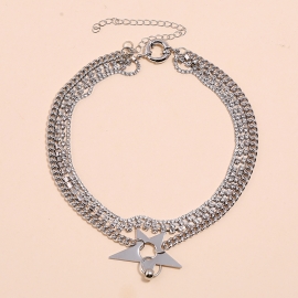 Fashion trend hollow five-pointed star super flash diamond multi-layer necklace simple retro exaggerated cold wind necklace