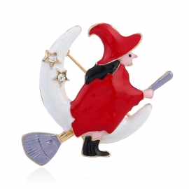 European and american clothing creative flying mop pin golden christmas witch brooch