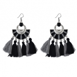 European and american explosive cross-border jewelry ethnic fan-shaped tassel long earrings female bohemian retro oil drop earrings