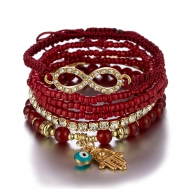 New style jewelry bohemian beaded palm eyes eight-character diamond elastic rope bracelet six-piece set