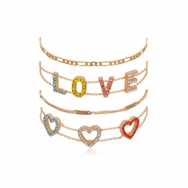 Multi-layer simple chain bracelet female personality heart-shaped letter love color diamond bracelet