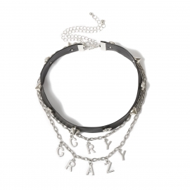 European and american cross-border jewelry, personalized hip-hop punk pu leather necklace set, metal rivet cool body chain