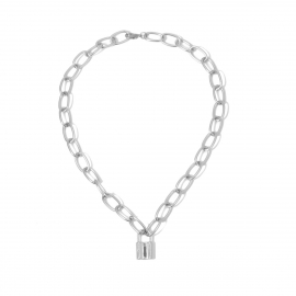 European and american cross-border jewelry, personality exaggerated thick chain geometric necklace for women, simple temperament lock-shaped single layer retro necklace