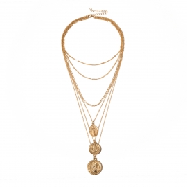 European and american cross-border jewelry, personalized chain mix and match geometric items, retro exaggerated portrait embossed long sweater chain