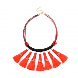 European and american cross-border jewelry retro ethnic exaggerated necklace handmade long tassel pendant clavicle necklace