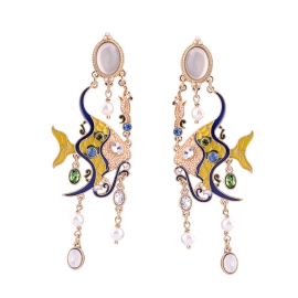 European and american cross-border jewelry wholesale retro enamel glaze pearl crystal small fish ladies earrings aliexpress
