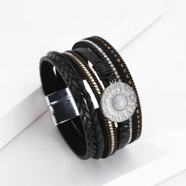Mason hot sale ethnic style bracelet bohemian multi-layer leather buckle bracelet diamond crystal stone bracelet on behalf of