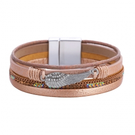 New fashion bohemian bracelet angel wings personality retro multilayer magnetic leather bracelet female