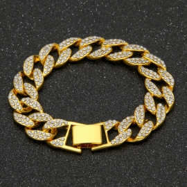 European and american hot sale gold full diamond cuban mens bracelet full of diamonds