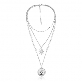 Cross-border hot sales in europe and america fashion classic portrait relief pendant imitation pearl chain multi-layer necklace