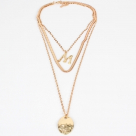 Fashion personality punk style ladies letter m pendant multilayer chain necklace
