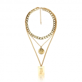 Fashion cross-border european and american new products ladies square brand round brand pendant thick chain multilayer necklace