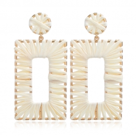 Amazon cross-border exaggerated rectangular pendant big earrings european and american big creative hand-woven raffia earrings