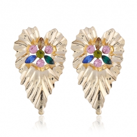 Exaggerated fashion new all-match earrings european and american big alloy full diamond leaf earrings creative earrings small jewelry