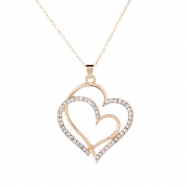 Japanese and korean popular new product fashion double layer diamond big peach heart clavicle chain heart-shaped pendant temperament simple female necklace