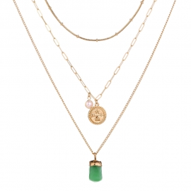 European and american new style hot selling simple multi-layer pearl disc metal green resin trend all-match necklace necklace