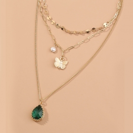 New creative item decoration wish hot sale retro sweet water drop zircon butterfly non-separable multi-layered necklace