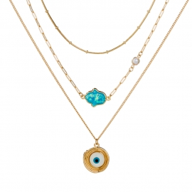 Trendy personality multi-layer necklace net celebrity temperament cold wind round bead chain necklace round demon eye multi-layer necklace